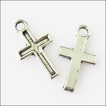 Novo 120 pçs de pingentes de cruz tibetanas cor prata pequena 8x15mm 2024 - compre barato