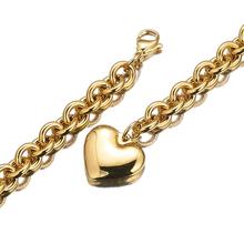 Женское Ожерелье и подвеска в виде сердца, простой дизайн из нержавеющей стали золотого цвета, 8 мм овальная цепь, подарок 2024 - купить недорого
