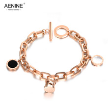 AENINE Stainless Steel Charms Bracelet Bangle Black & White Shell Roma Numerals Link Chain Bracelet Jewelry For Women AB18048 2024 - buy cheap