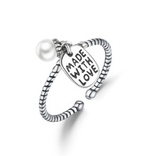Nuevo estilo plata color ajustable bague anillos para mujeres compromiso boda banda anillos colgante imitación perla joyería de moda 2024 - compra barato
