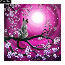 Full Square/5D DIY Diamond Painting "Cat on purple tree " Embroidery Cross Stitch Mosaic Home Decor Gift CJ 2024 - buy cheap