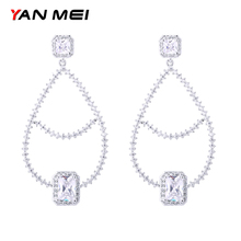 YAN MEI New Waterdrop Silver Color Dangle Earrings For Women Zircon Earring Jewelry GLE7015Y 2024 - buy cheap