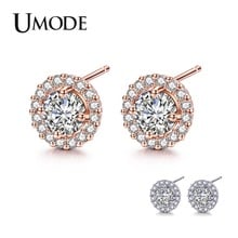 UMODE New Clear Round Paved Zircon Simple Stud Earrings for Women New White&Rose Gold CZ Crystal Stud Jewelry Gifts AUE0534 2024 - buy cheap