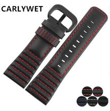 CARLYWET 28mm Real Calf Leather Handmade Black White Orange Red Blue Stitches Wrist Watch Band Strap Belt Clasp For Seven Friday 2024 - buy cheap