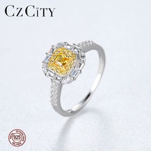Czcity anéis de noivado brilhante, prata esterlina 925, pedra de aniversário amarelo, brilhante, brilhante, joias de anéis, moda bridals 2024 - compre barato
