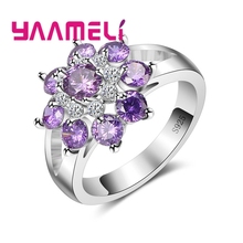 Summer Jewelry Hot 925 Sterling Silver Ring Hollow Shape Wedding Cute Purple Crystal Flower Proposal For Girlfriend 2024 - buy cheap