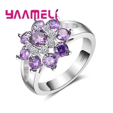 Anel de prata esterlina 925, joia de verão, forma vazada, casamento, cristal roxo, proposta de flor para a namorada 2024 - compre barato