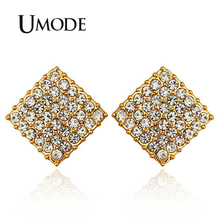 UMODE New Clear Round Zircon Simple Square Shape Stud Earrings for Women Paved CZ Crystal Gold Studs Luxury Jewelry AUE0560 2024 - buy cheap