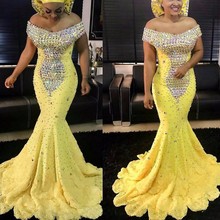 В нигерийском стиле праздничное платье желтое платье де Феста длинное вечернее платье кристаллы вечернее платье бисером шикарное вечернее платье 2024 - купить недорого