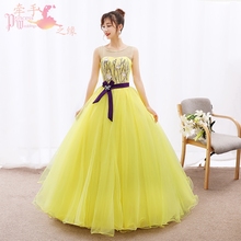 Vestido de princesa feminino longo, vestido amarelo para mulheres, dama de honra, banquete, festa, baile 2024 - compre barato