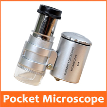 Free Shipping! 60X Mini LED Illuminated Pocket Microscope with Lamps Portable Jewelry Magnifier Loupe with LED UV Light 2024 - buy cheap