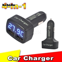 Kebidu-cargador de 2 puertos USB Dual para coche, pantalla LED Digital de temperatura/corriente/voltaje para iPhone y Samsung, DC 5V 3.1A, 4 en 1 2024 - compra barato