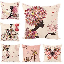 45*45cm Flower fairy hot printed linen pillow cover covers butterfly girls pillow case Home bedding hotel Decorative pillowcase 2024 - buy cheap