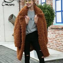 CWLSP Women Winter Faux Fur Long Women Coat Fashion Outwear Femme Overcoat Plus Size Warm Feminine Long Coat 3XL QZ3130 2024 - buy cheap