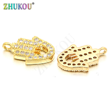9*12mm Brass Cubic Zirconia Hamsa Hand Charms Pendants for Diy Jewelry Findings, Hole: 1mm, Model: VD40 2024 - buy cheap
