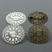 Wholesale-10pcs  Bronzed/Silver Plated 38mm Filigree Flower Vintage Brooch for DIY Jewelry 2024 - buy cheap
