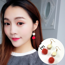 New Fashion Jewelry Geometric Long Earrings Square Wood Stitching Multicolor Hair Ball Earrings Wood Female Elegant Earrings 2024 - buy cheap