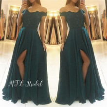 Vestido de noche largo verde oscuro con corte alto y hombros descubiertos, con cuentas de encaje, precioso vestido de fiesta barato, venta al por mayor, 2019 2024 - compra barato