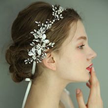 Jonnafe Silver Color Wedding Headband Hair Vine Leaf Women Headpiece Handmade Bridal Tiara Hair Accessories Pearls Jewelry 2024 - buy cheap