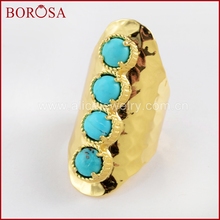 Женское кольцо BOROSA, Золотое круглое кольцо из натуральной бирюза, 5 шт., ZG0337 2024 - купить недорого