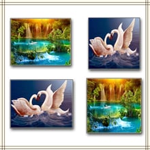 Nova 5d pintura diamante cisne lago cachoeira ponto cruz imagem 3d quadrado completo/redondo diamante bordado mosaico artesanato 2024 - compre barato