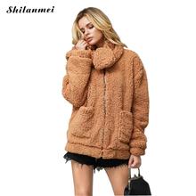 Feminino bolso zíper outerwear 2019 outono inverno grosso quente jaqueta de lã macia elegante casaco de pele do falso casaco de ursinho 2024 - compre barato