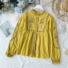 Neploe Autumn Women Vintage Shirts Casual Floral Embroidery Long Sleeve Blouse Shirt Ladies Boho Cotton Linen Tops Femme Blusas 2024 - buy cheap