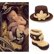 Crochet Baby Cowboy Hat and Boots Set in Brown Newborn Boy Photo Props Handmade Knitted Baby Hat and  Booties H034 2024 - buy cheap