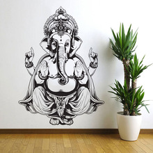 Ganesha adesivo de parede de mandala, adesivo de yoga removível, decoração de casa diy, decalques de parede de vinil para sala de estar 2024 - compre barato