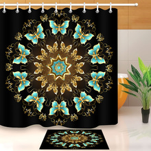 Cortina de chuveiro lb 72 ''dourado mandala turquesa borboleta preta cortina de banheiro tecido de poliéster com conjunto de tapete para decoração de banheira 2024 - compre barato