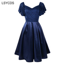 LSYCDS Lace Summer Dress for Women 2020 Butterfly Short Sleeve Big Swing Casual Party Vestidos V Neck Burgundy Dresses Blue Robe 2024 - buy cheap