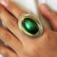 Anéis de steampunk para mulheres, vintage metal verde acrílico envoltório de fio joia statement anéis de dedo ukmoc 2024 - compre barato