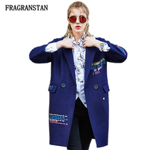 Female Autumn Winter Fashion Turn Down Collar Woolen Coat Women Letter Embroidery Vestidos Casual Loose High Quality Jacket Q338 2024 - buy cheap
