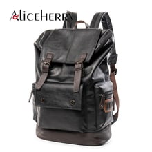 Men Backpack Vintage PU Leather Travel Bag Casual School Bag Leather College Style Bookbag Fashion Mochila Escolar Black 2024 - buy cheap