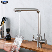 Double Handles Hot & Cold Drinking Water Kitchen Faucet Stainless Steel Round Solid Sink Deck Mount Mixer Water 3 Ways Tap 2024 - buy cheap