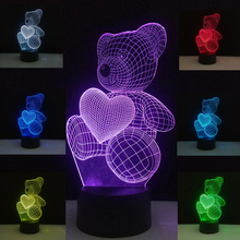 Luz noturna com led rgb em 3d, candeeiro de mesa para festa, fofo de coração e urso, presente para o dia dos namorados 2024 - compre barato