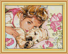 The beautiful girl and dog Printed Canvas DMC Counted Chinese Cross Stitch Kits printed Cross-stitch set Embroidery Needlework 2024 - buy cheap