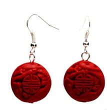 Perfect Red Dragon Carved Cinnabar Earrings, Fashion Women's Carved Lacquerware Jewelry, S925 Silvers Dangle Earring .C-34 2024 - buy cheap