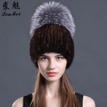 2018 Nova Moda Chapéu de Pele das Mulheres de Outono Chapéus de Inverno Gorros Feminino Real Mink Naturais Pele De Vison Pompom Gilrs Quente tampas De Peles De malha 2024 - compre barato