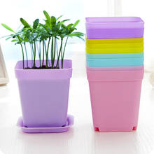 Garden Stuff Mini Plastic Flower Pots+Plastic Tray Vase Square Flower Bonsai Planter Nursery Pots 7 Color Garden Supplies V4604 2024 - buy cheap