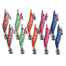 10pcs Hard Plastic Octopus Squid Jigs Lures Mixed Color Cuttlefish Artificial Bait Wood Shrimp With Squid Hooks Size 2.5# 3# 2024 - buy cheap