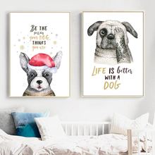 Cartoon Cute Dog Flower Quote Animals Nordic Posters And Prints Wall Art Canvas Painting Nursery Wall Pictures Kids Room Decor 2024 - buy cheap