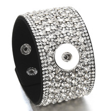 Pulsera ancha de terciopelo con diamantes de imitación para mujer, de 18mm brazalete con botones a presión, joyería con abalorios, 2018 2024 - compra barato