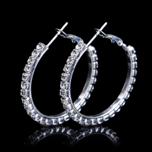 Fashion Ladies 30mm Silver Color Crystal Rhinestone Round Hoop Earrings for Women Bridal Wedding Prom Accessories 2024 - buy cheap