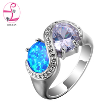 ZHE FAN Blue Pink Fire Opal Stones Rings Women White AAA CZ Zircon Fashion Unique Ring For Female Jewelry Wedding Party Gift 2024 - buy cheap