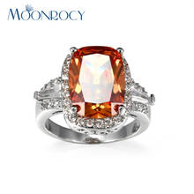 MOONROCY Free Shipping Fashion Jewelry Wholesale Cubic Zirconia Silver Color Square Champagne Crystal Wedding Ring for OL Women 2024 - buy cheap