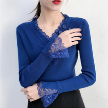 Lace V-neck Sweater Pullover Women Korean Autumn Winter Clothes Long-sleeved Bottoming Shirt Slim Stretch Knit Sweater Jumper 2024 - buy cheap