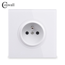 Coswall Full Glass Panel 16A French Polish Wall Power Socket Grounded With Child Protective Lock R11 Series White Black Gray 2024 - buy cheap