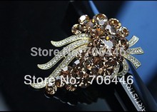 2.6 Inch Large Gold Tone Champagne Rhinestone Crystal Pin Bridesmaid Brooch 2024 - купить недорого