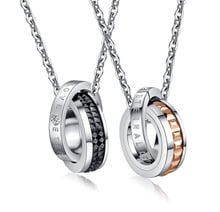 2018 New Double Circle Link Chain Stainless Steel Lovers Pendant Necklace for Men Women 2024 - buy cheap